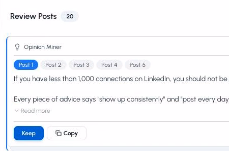 A Post Lab draft from the Opinion Miner agent waiting for review