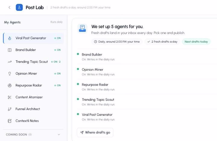 LigoSocial Post Lab with agents switched on for the daily run