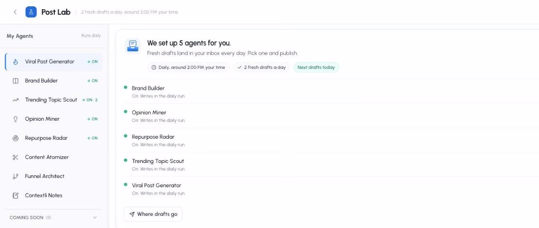 LigoSocial Post Lab with agents switched on for the daily run