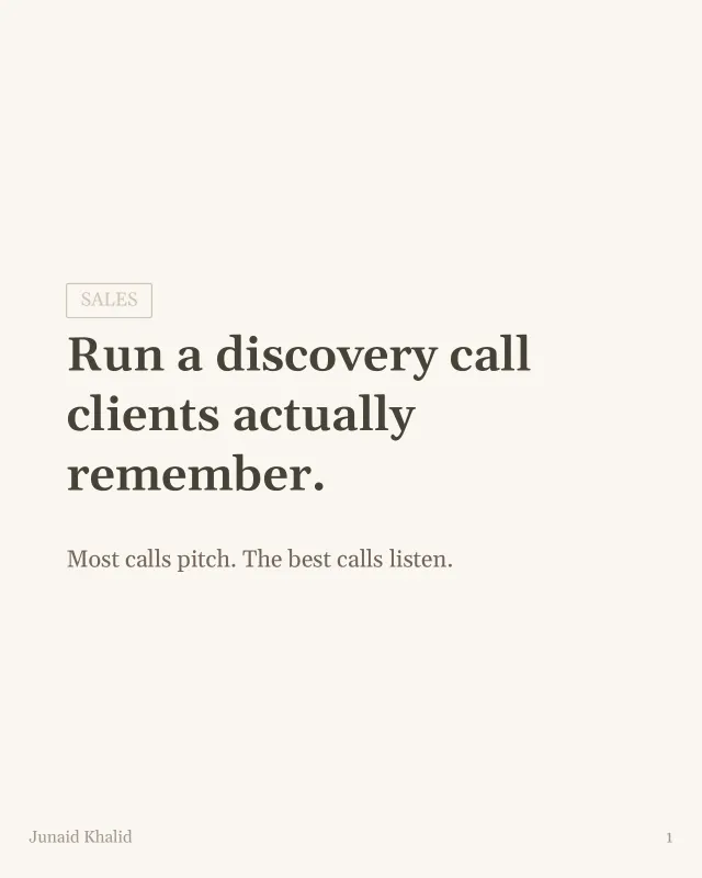 LinkedIn carousel example: How to run a discovery call clients remember. Creme theme, text only.