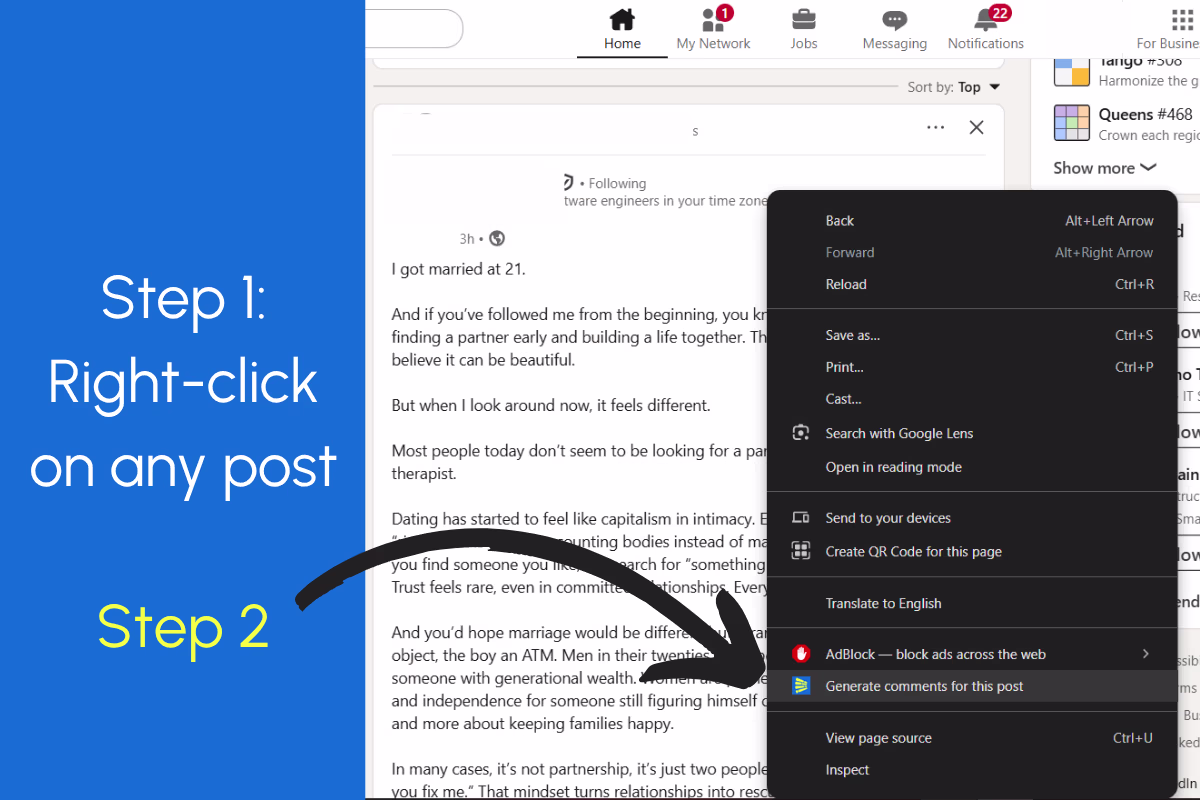 Generate LinkedIn comments using LiGo Chrome Extension