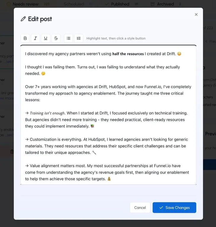 LiGo's post editing interface rivals that of AuthoredUp