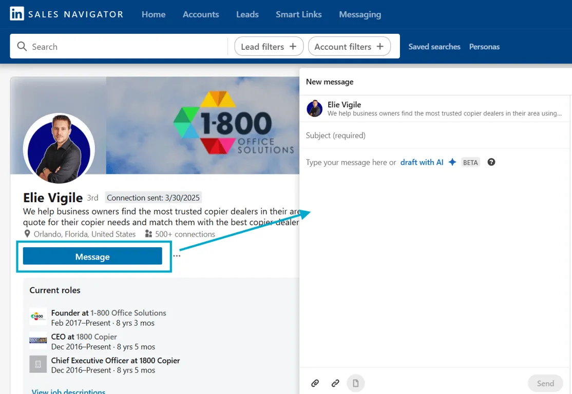 InMail Preview in Linkedin Sales Navigator