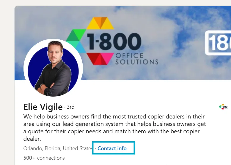 The Contact Info button on Linkedin profile