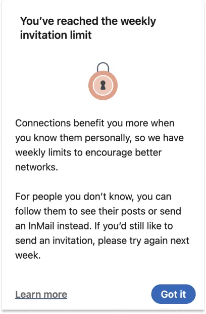LinkedIn Connection requests limit reached - Notification