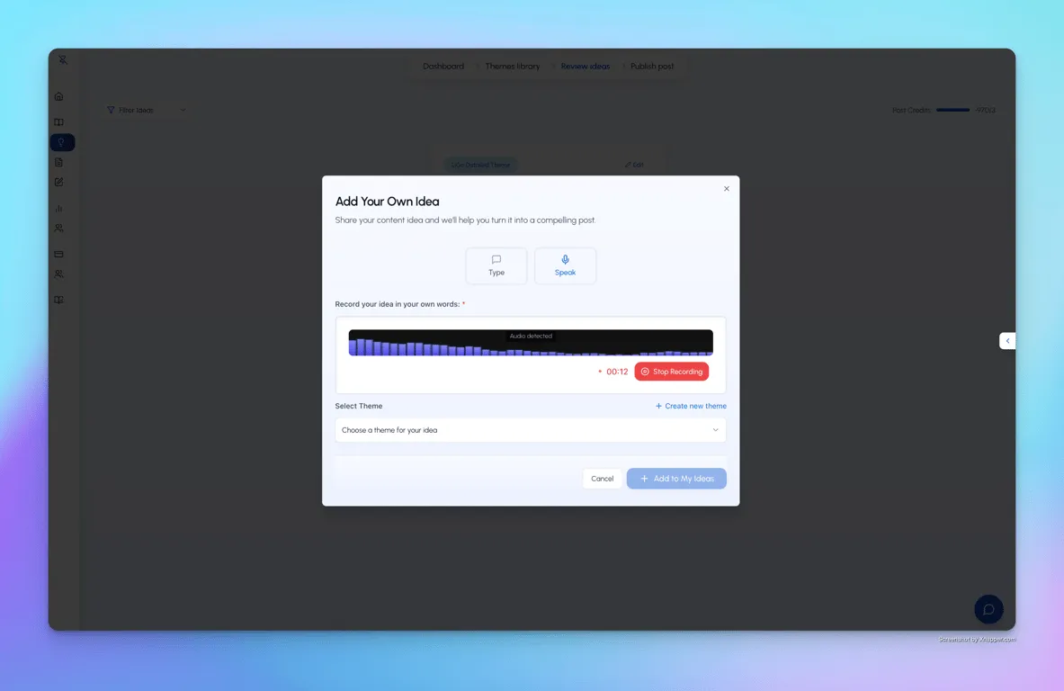 Record your own idea interface in LiGo