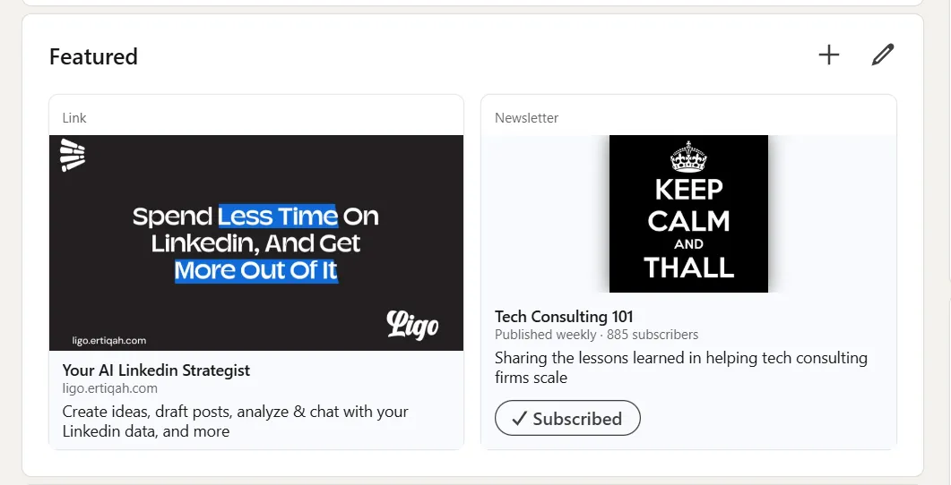 Example of an effective Linkedin Featured Section
