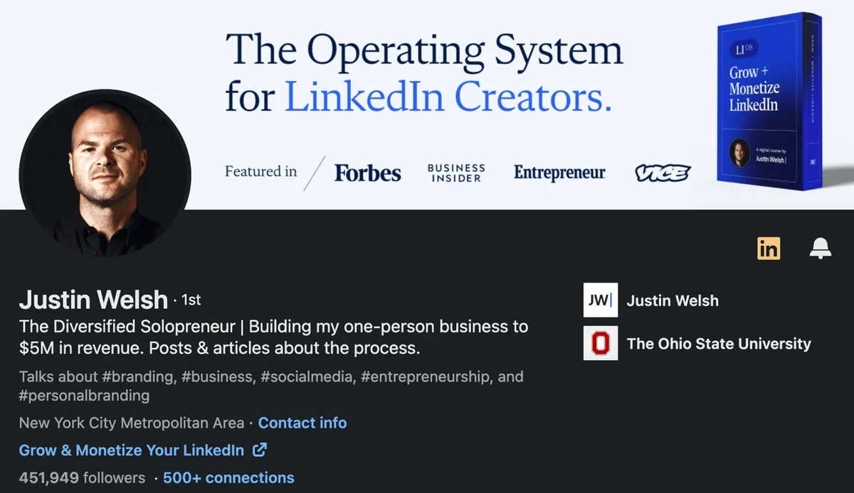 Example of an optimized Linkedin Profile