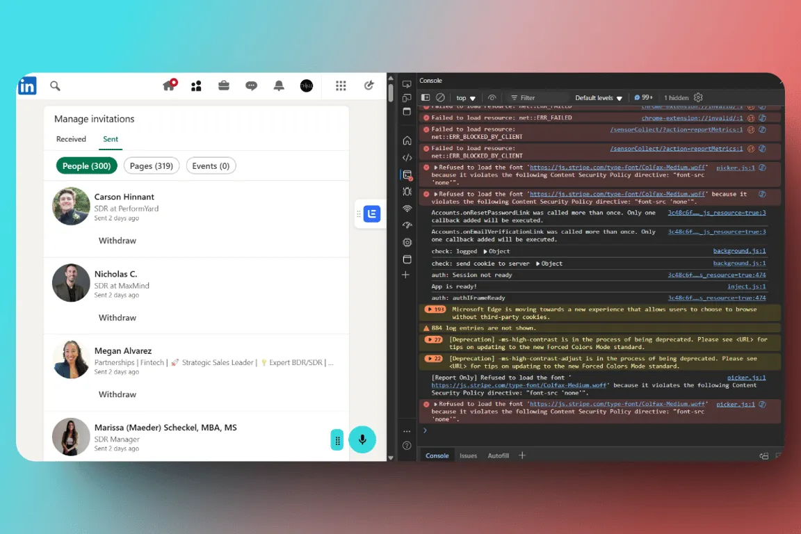 Image of a console tab inside Microsoft Edge browser