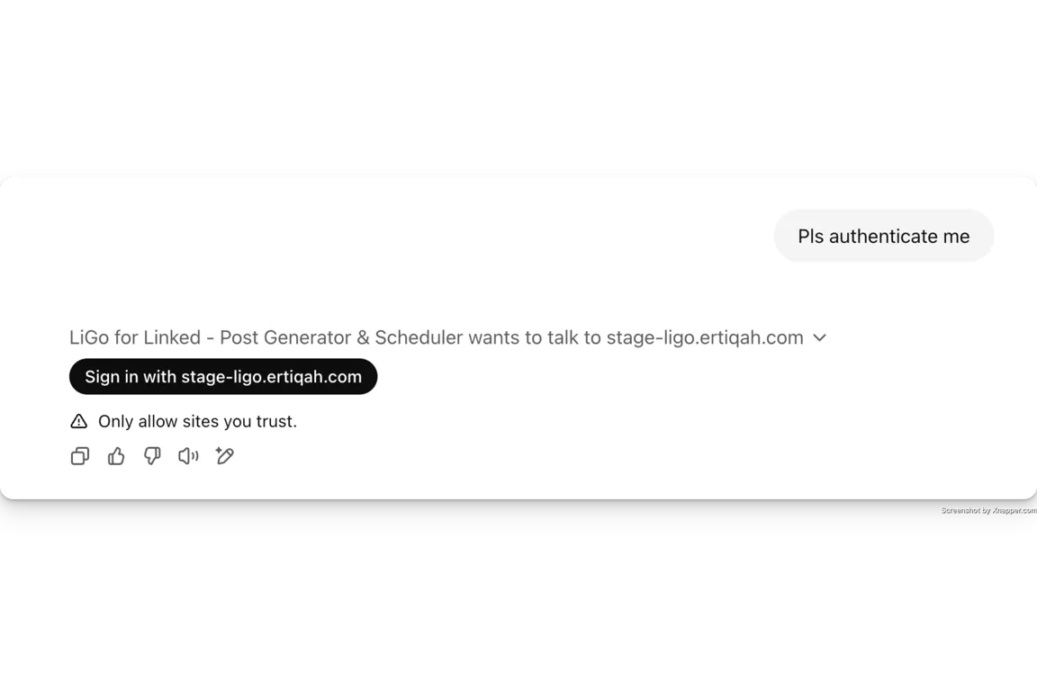 Authentication flow for LiGo CustomGPT