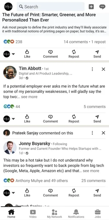 Linkedin Mobile App Feed