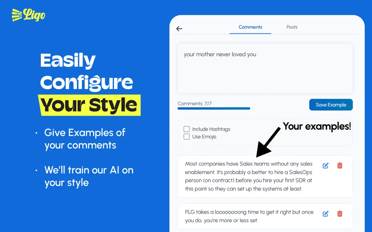 LiGo for LinkedIn Chrome Extension - Write comments in YOUR style, authentically - at scale