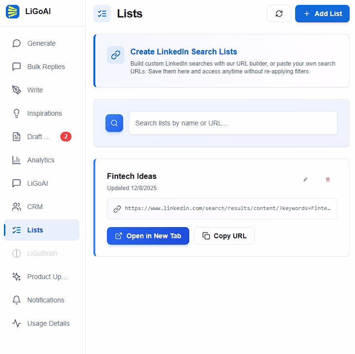 Screenshot showing the final step of saving a list with a descriptive name