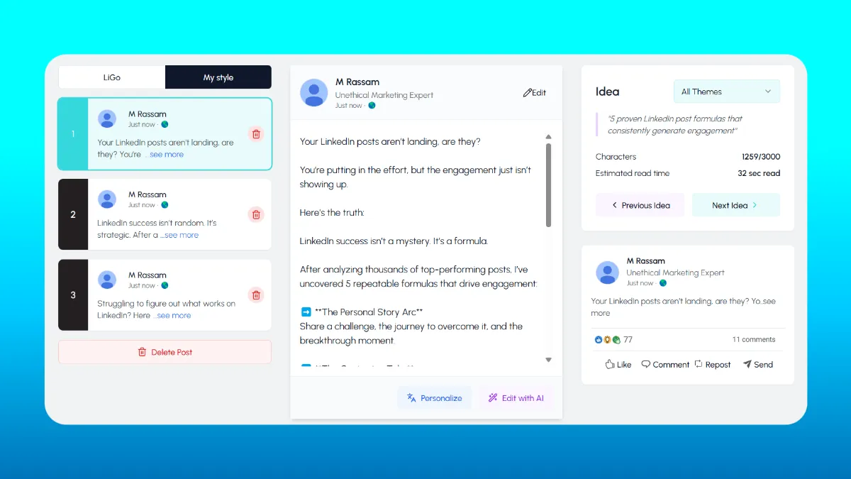 LiGo's post formatting tool
