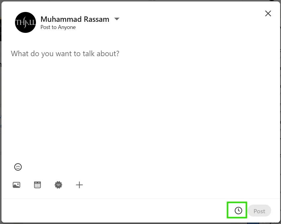 Linkedin Post Creation Interface with Schedule Button Highlighted