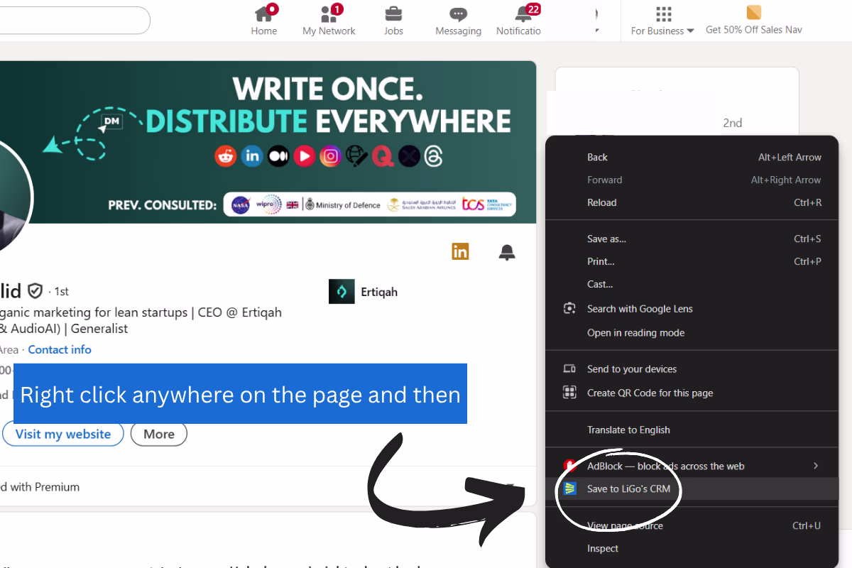 Save leads on LinkedIn using LiGo Chrome Extension