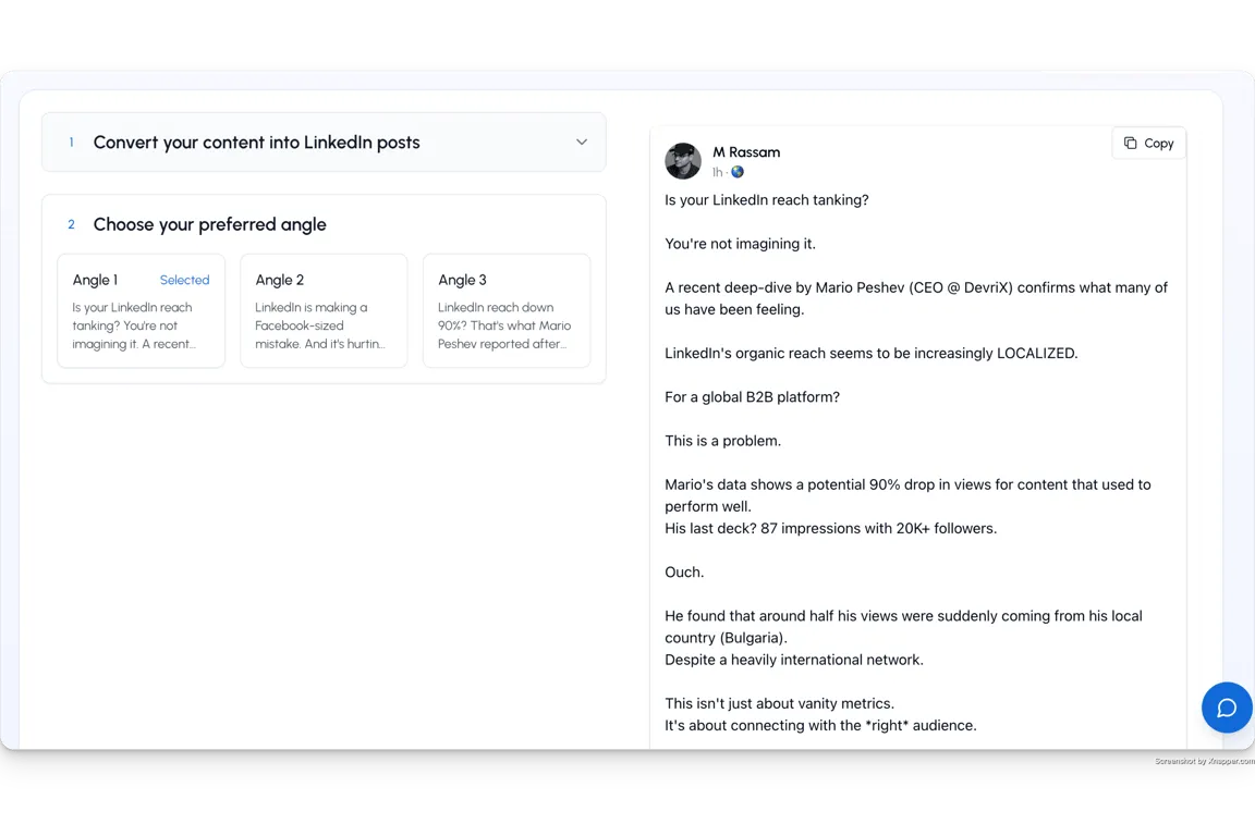 LiGo's AI Post Writer in action
