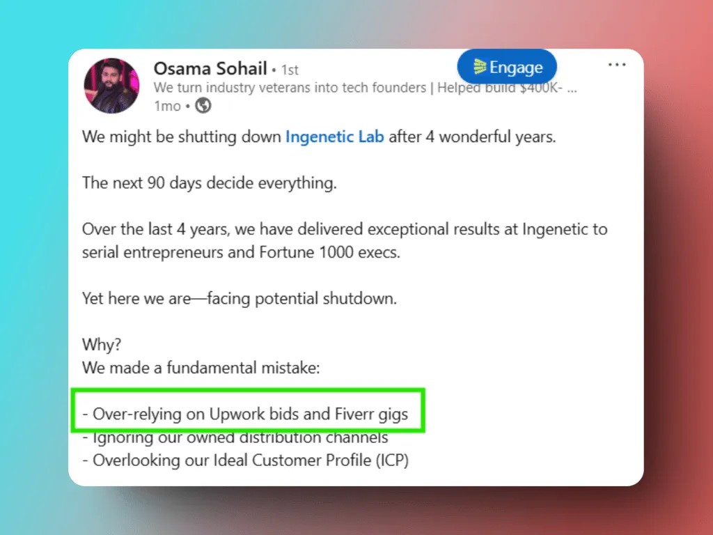 An agency shutting down due to over-reliance on Upwork & Fiverr gigs