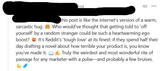 An example of a bad linkedin comment that is verbose and full of emojis.