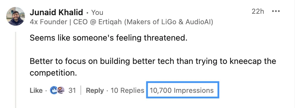 Good LinkedIn comments get more impressions than a good post