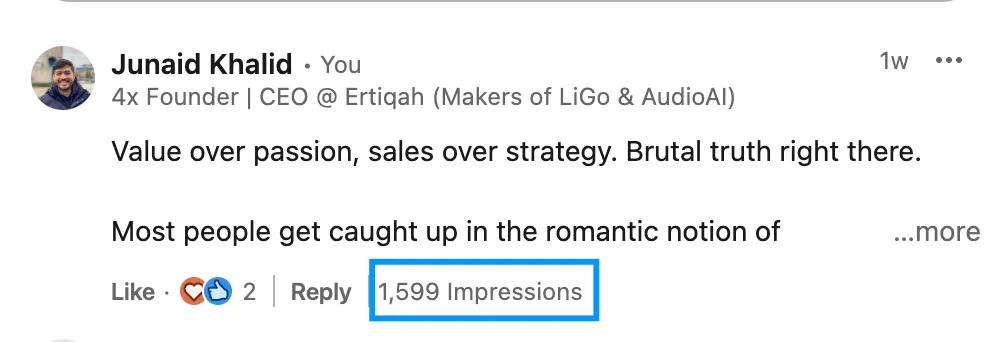 Even comments that had lesser engagement got good number of LinkedIn impressions