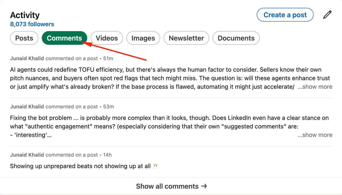 How to see your own comments history on LinkedIn